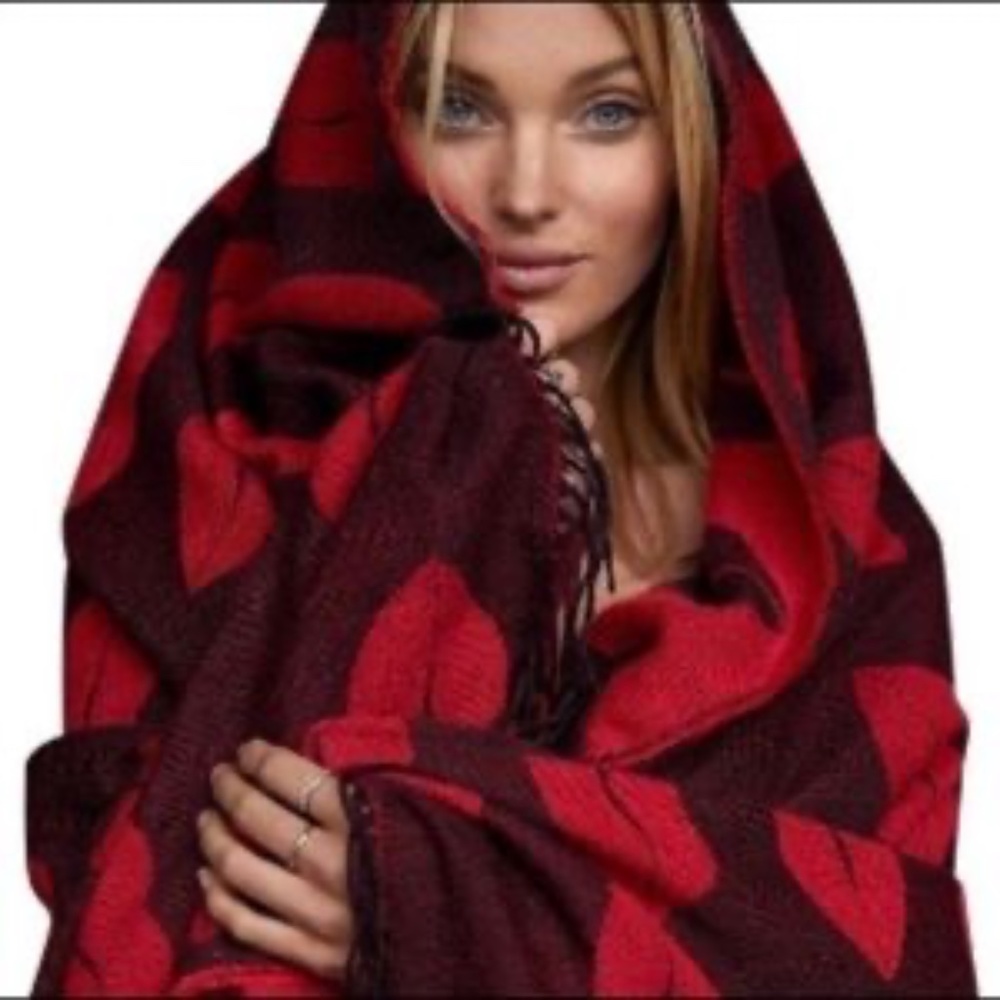 Victoria's Secret, fringe red lips reversible throw blanket or wrap